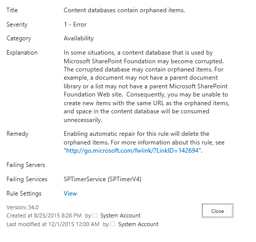 orphaneditemshealthcheckerror
