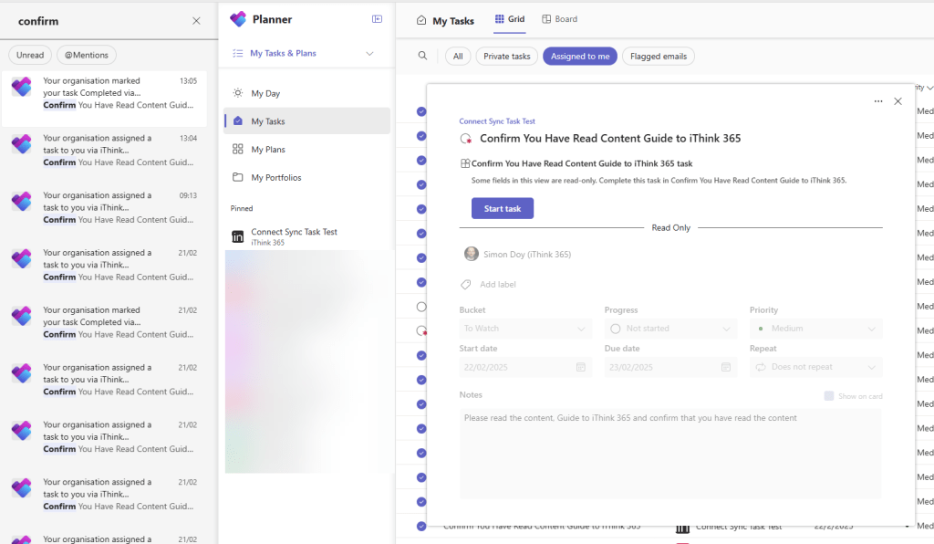 A screenshot showing a Microsoft Planner Task which is configured with an App Powered Task.